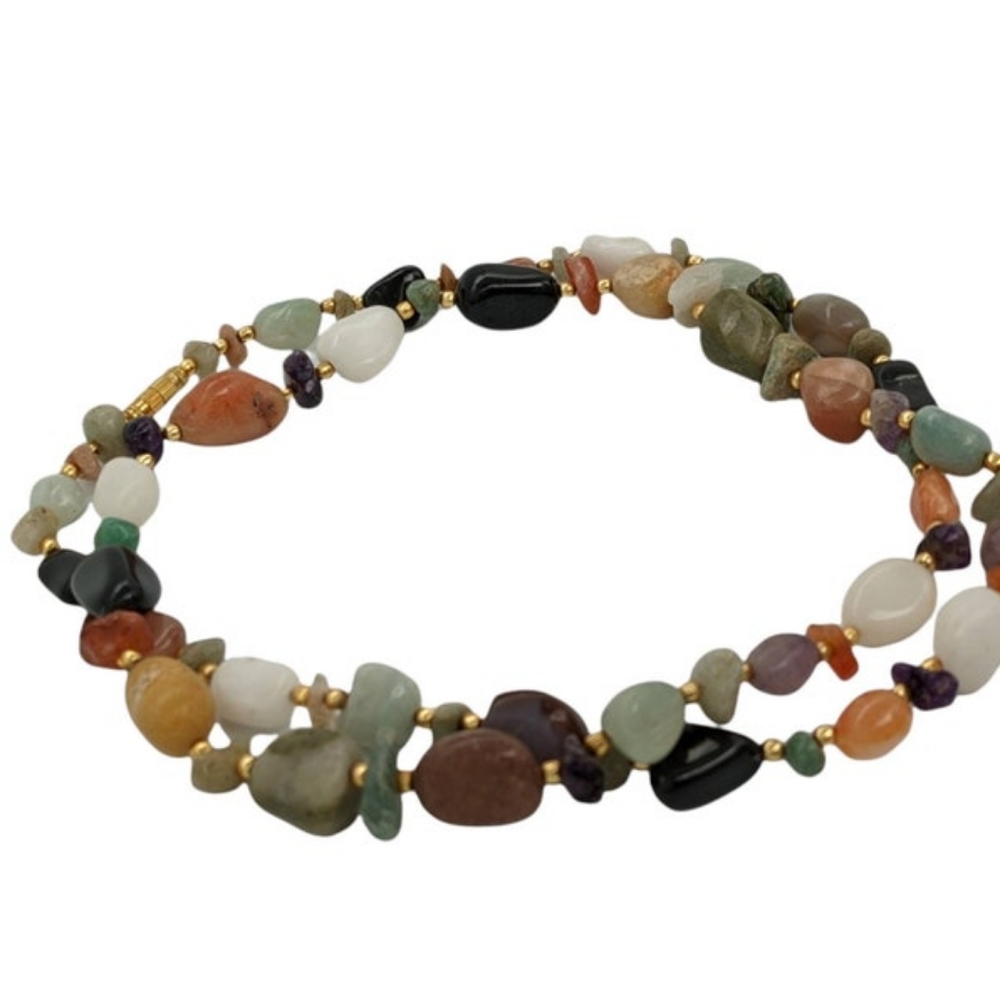 Beggar beaded gemstone necklace